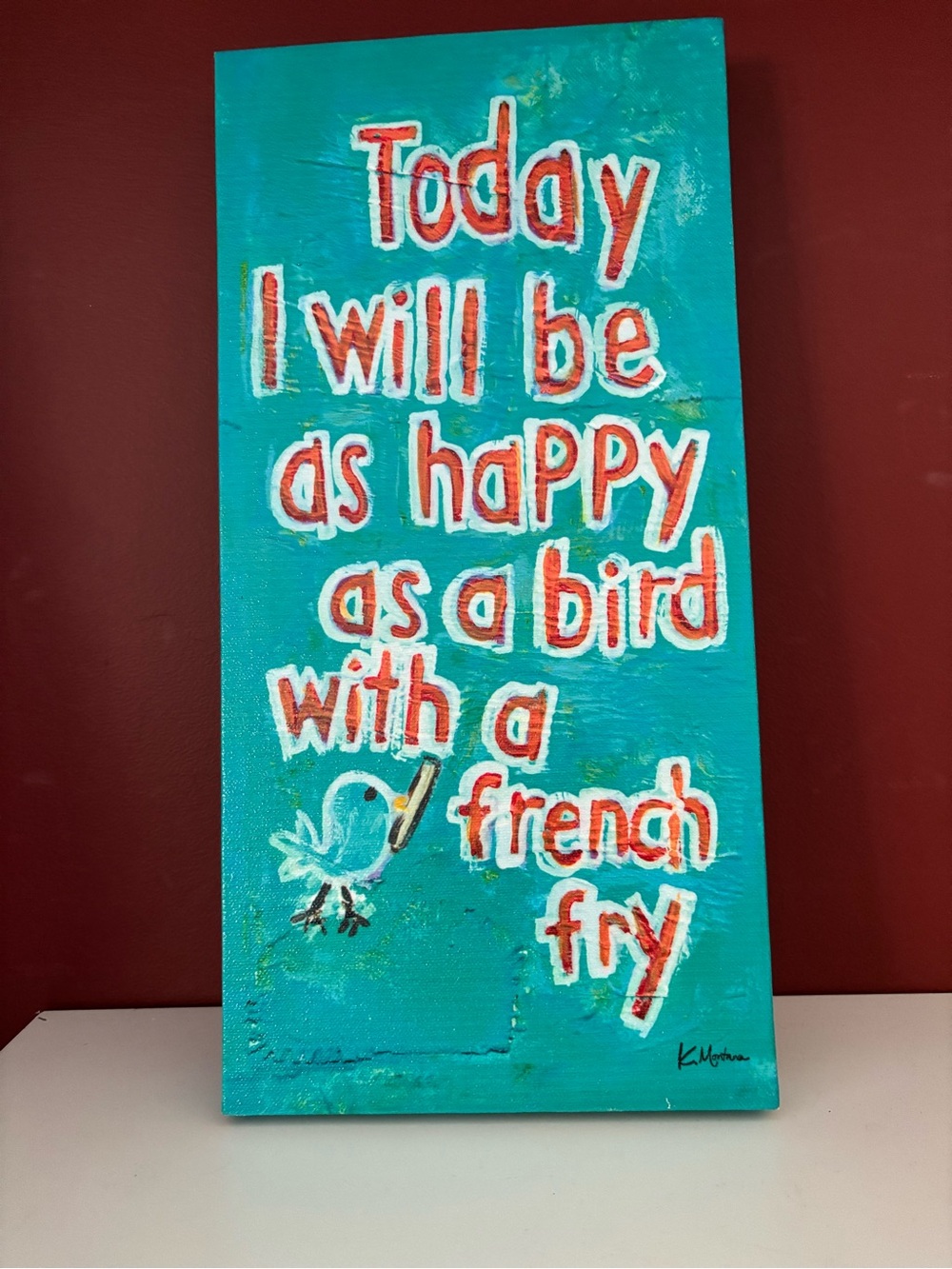 HANDMADE Canvas Art Bird & French Fry Motif